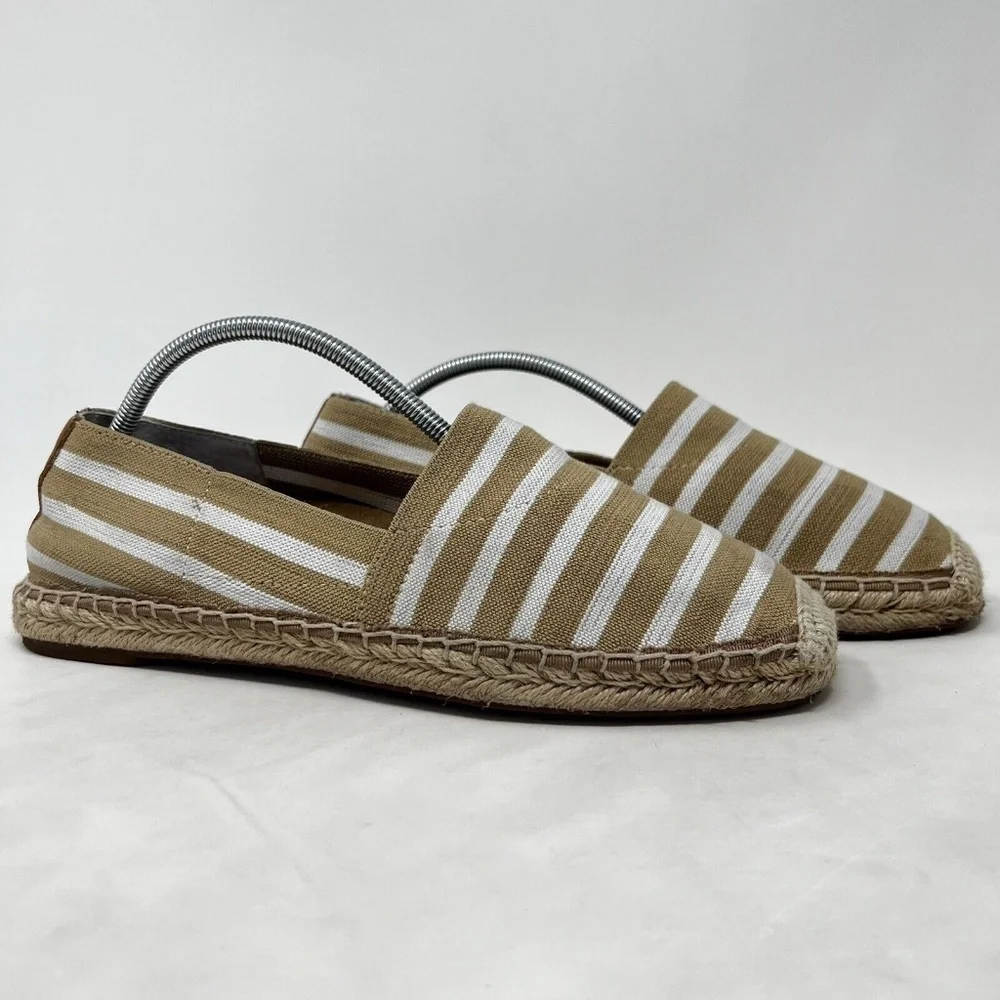 Vionic Valeri Espadrille Flats Sand Stripe Stretch Slip On Shoes Size 8.5